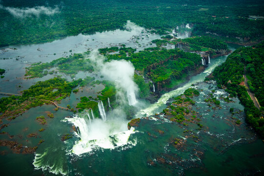 Aerial photo of the helicopter of the cataras do igua&ccedil;u brazil