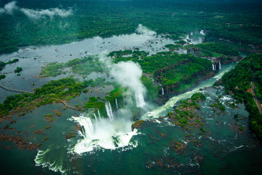 Aerial photo of the helicopter of the cataras do igua&ccedil;u brazil