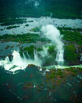 Aerial photo of the helicopter of the cataras do igua&ccedil;u brazil