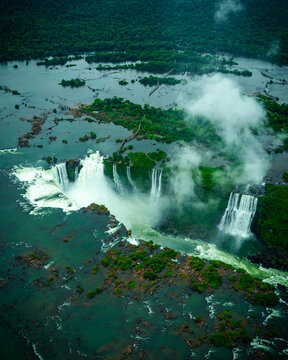 Aerial photo of the helicopter of the cataras do igua&ccedil;u brazil