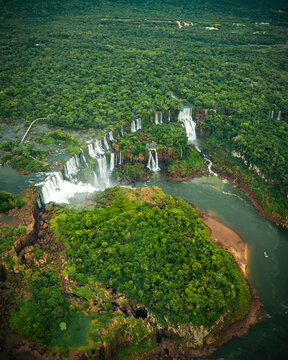 Aerial photo of the helicopter of the cataras do igua&ccedil;u brazil