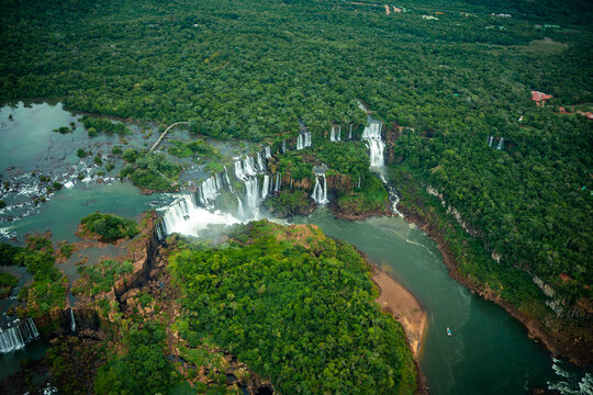 Aerial photo of the helicopter of the cataras do igua&ccedil;u brazil
