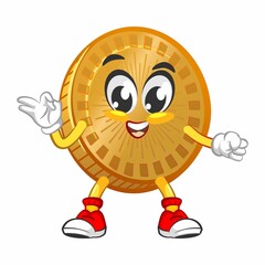 vector cartoon illustration of cute coin mascot giving oke sign