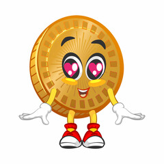 vector cartoon illustration of cute coin mascot in love
