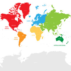Colorful political map World continents.