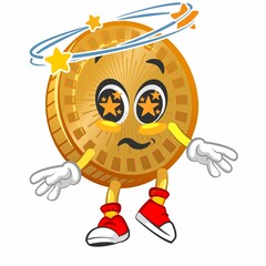 vector cartoon illustration of cute coin mascot had dizzy
