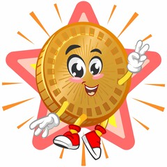 vector cartoon illustration of cute coin mascot being superstars
