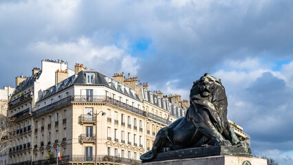 Paris, France, place Denfert-Rochereau - obrazy, fototapety, plakaty