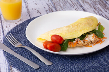 Chicken Crepioca - a Brazilian cassava pancake (tapioca). Healthy food made from cassava flour and eggs