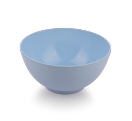 Empty blue bowl on white background.