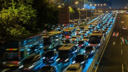 Busy city road during rush hour in Beijing, China. Congested city traffic at rush hour. time lapse footage.