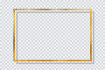 Gold foil smudge rectangle frame, shiny gold metal border isolated on transparent background vector.
