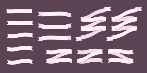 Zestaw ręcznie rysowanych wstążek w różowym kolorze. Etykieta, baner, tag w prostym stylu.