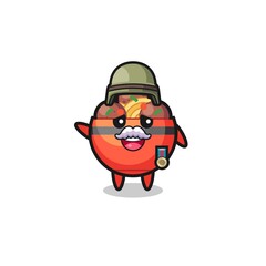 Naklejka premium cute meatball bowl as veteran cartoon