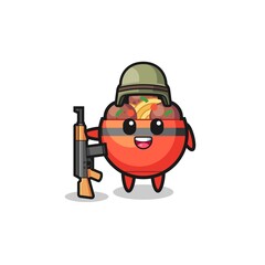 Obraz premium cute meatball bowl mascot as a soldier