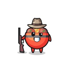 meatball bowl hunter mascot holding a gun