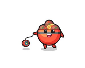 cartoon of cute meatball bowl playing a yoyo