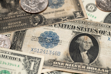 Silver Certificate Dollar banknote. Blue seal on 1 US Dollar bill