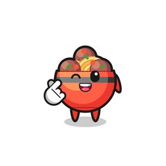 meatball bowl character doing Korean finger heart