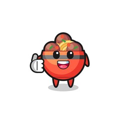 Fototapeta premium meatball bowl mascot doing thumbs up gesture
