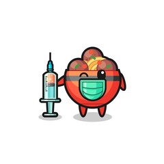 Obraz na płótnie Canvas meatball bowl mascot as vaccinator