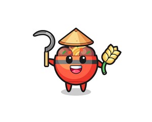 meatball bowl Asian farmer holding paddy