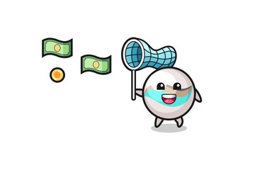 illustration of the marble toy catching flying money