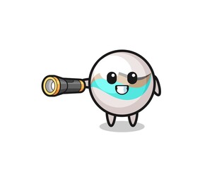 marble toy mascot holding flashlight