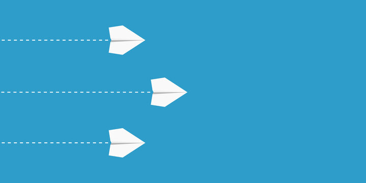 Concept illustration Leadership. White paper planes on a light blue background.