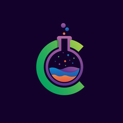 Letter c with chemical glass tube logo design