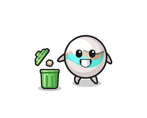 illustration of the marble toy throwing garbage in the trash can