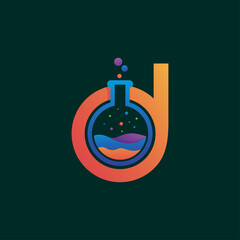 Letter d and chemical glass tube logo