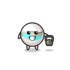 marble toy mascot lifting kettlebell in the gym