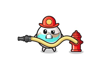 marble toy cartoon as firefighter mascot with water hose