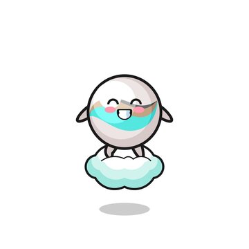 cute marble toy illustration riding a floating cloud