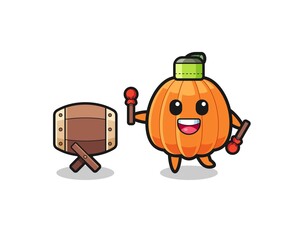 pumpkin muslim cartoon is beating the bedug