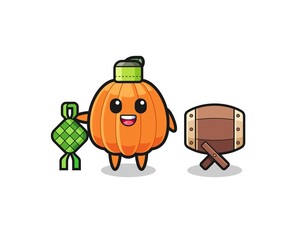 pumpkin muslim character are celebrating Eid Al Fitr