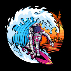 Summer Astronaut Surfing in Space Beach Waves