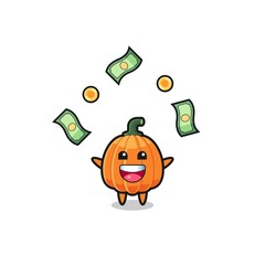 illustration of the pumpkin catching money falling from the sky