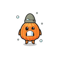 cute cartoon pumpkin with shivering expression