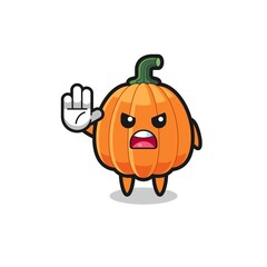 pumpkin character doing stop gesture