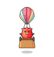 rose mascot riding a hot air balloon