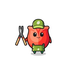 cute rose as gardener mascot