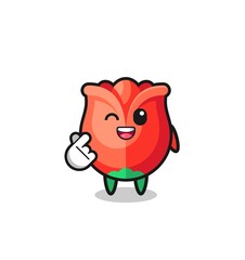 rose character doing Korean finger heart