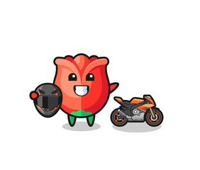 cute rose cartoon as a motorcycle racer