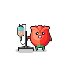 cute rose character standing with infusion pole