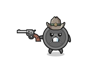 Naklejka premium the barbell plate cowboy shooting with a gun