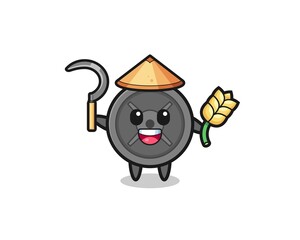 barbell plate Asian farmer holding paddy