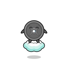 Naklejka premium cute barbell plate illustration riding a floating cloud