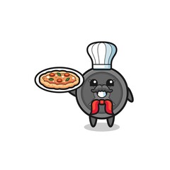 barbell plate character as Italian chef mascot